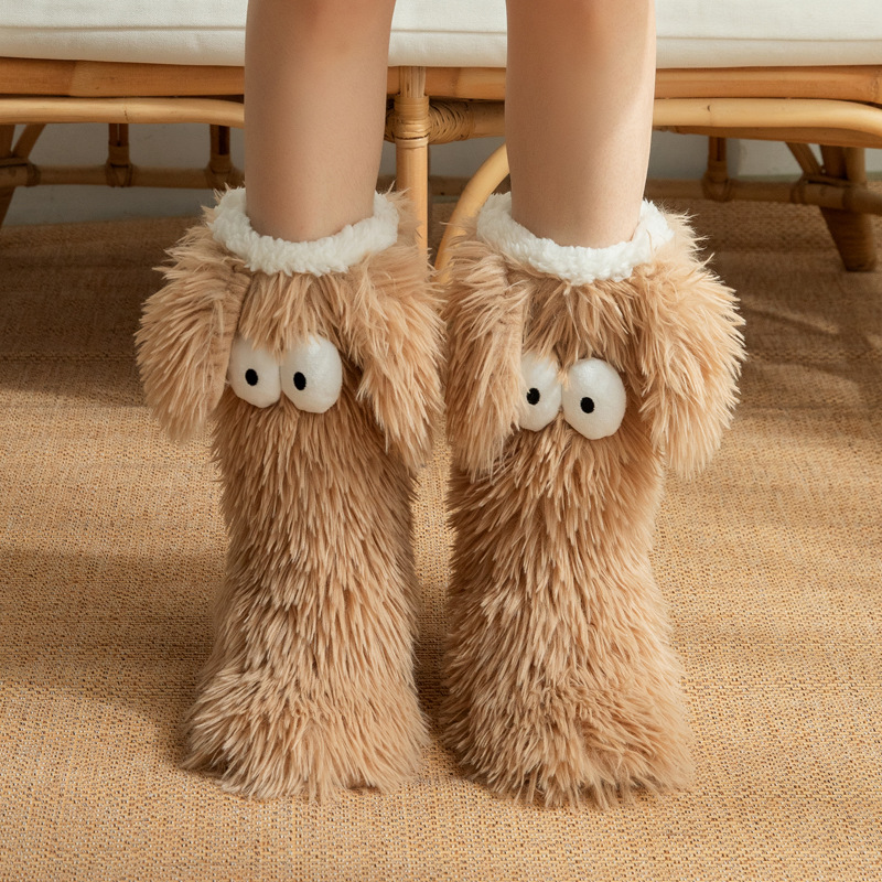 Womens Winter Cartoon Slipper Socks with Big Eyes Non-slip Floor Socks